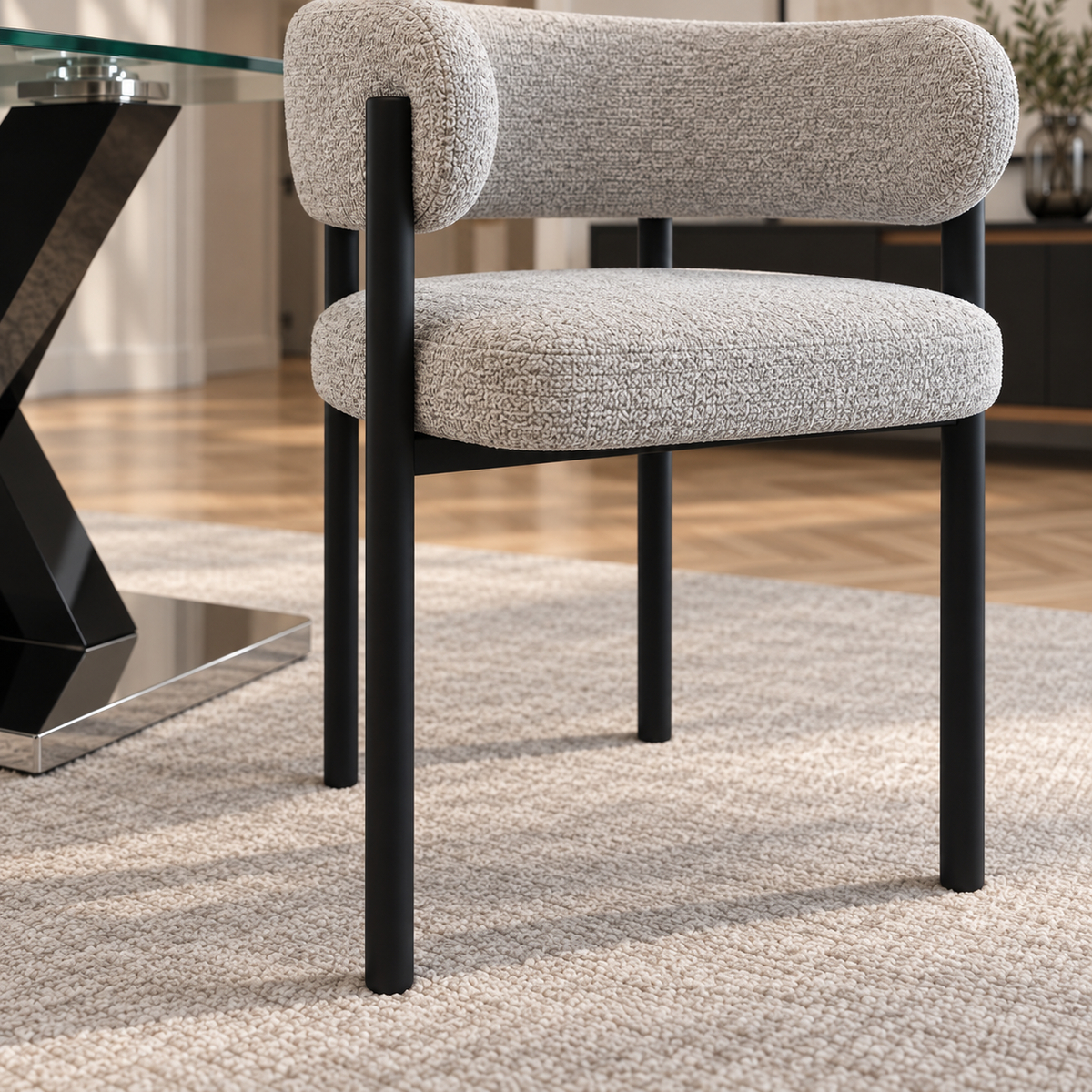 Silla Carly Chenille Gris Base Negra