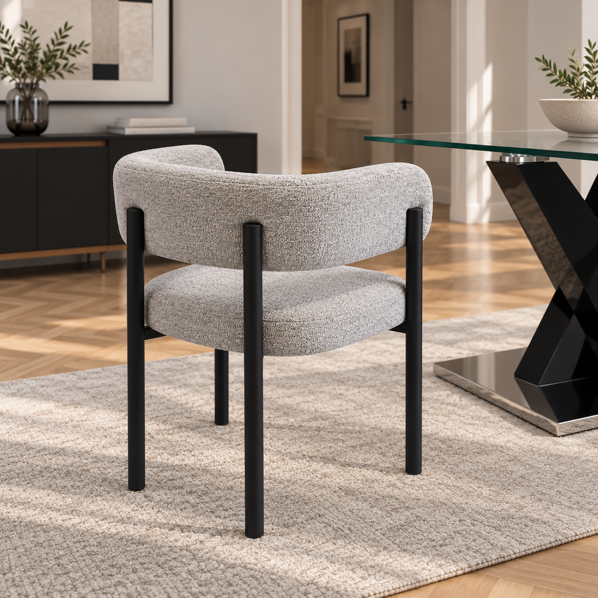 Silla Carly Chenille Gris Base Negra