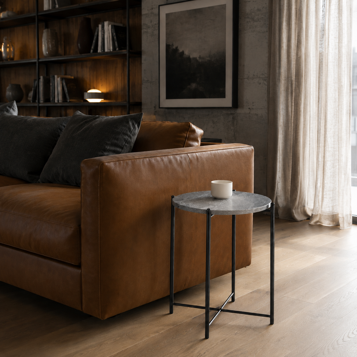Mesa de Arrime Marmol Italiano Base Negra