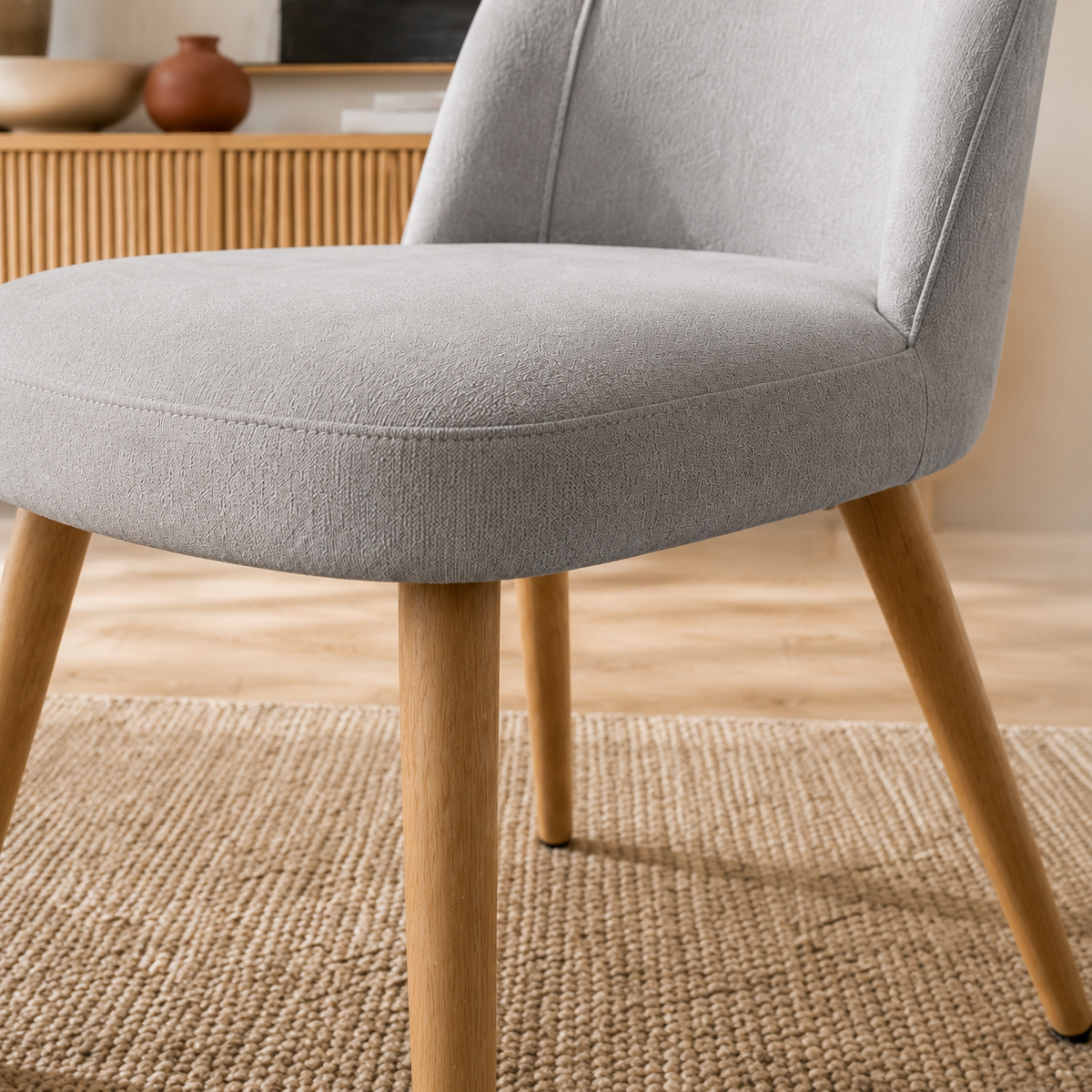 Silla Lara Gris Claro Base Natural