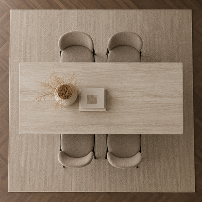 Vista cenital de la Mesa Moon Base Capuccino destacando su tapa rectangular de 180x90 cm con veta natural.