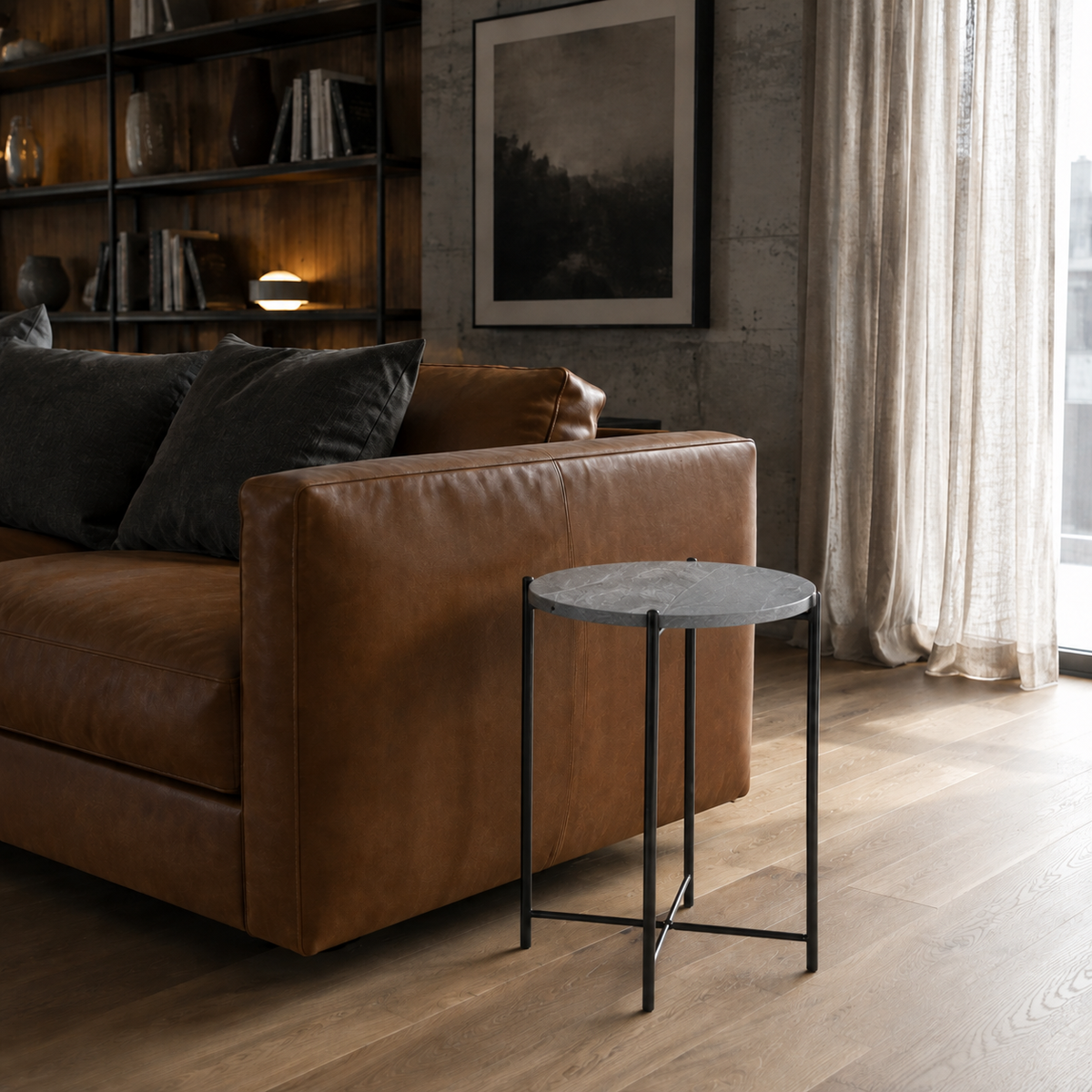 Mesa de Arrime Marmol Italiano Base Negra