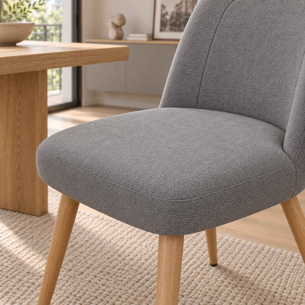 Silla Lara Gris Oscuro Base Natural