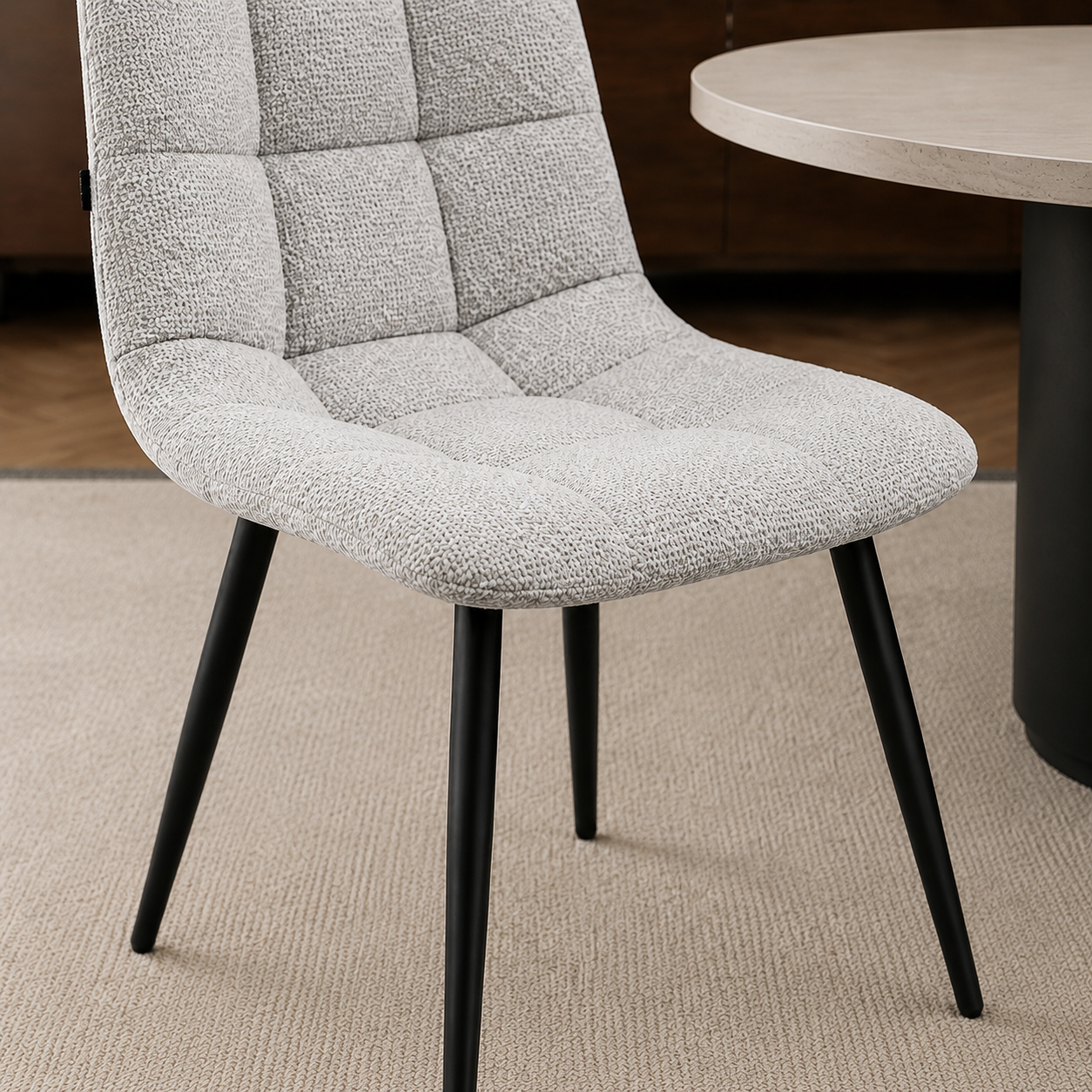 Silla Victoria Chenille Gris Claro Base Negra