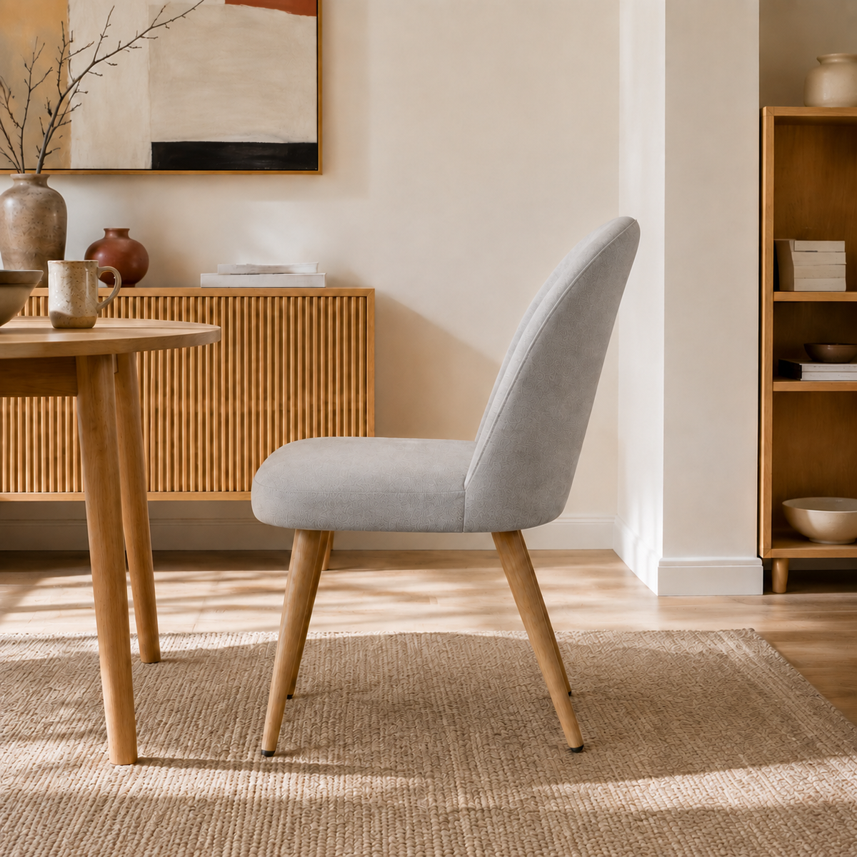 Silla Lara Gris Claro Base Natural