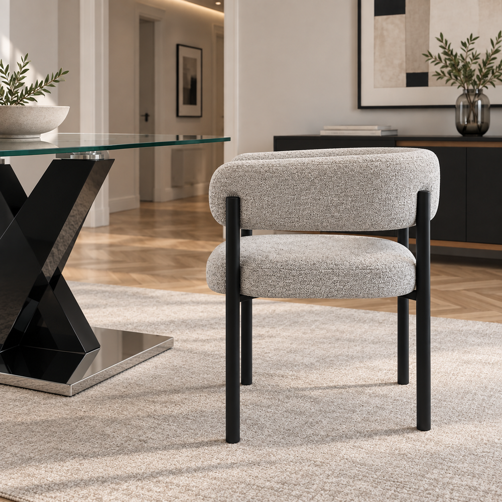 Silla Carly Chenille Gris Base Negra