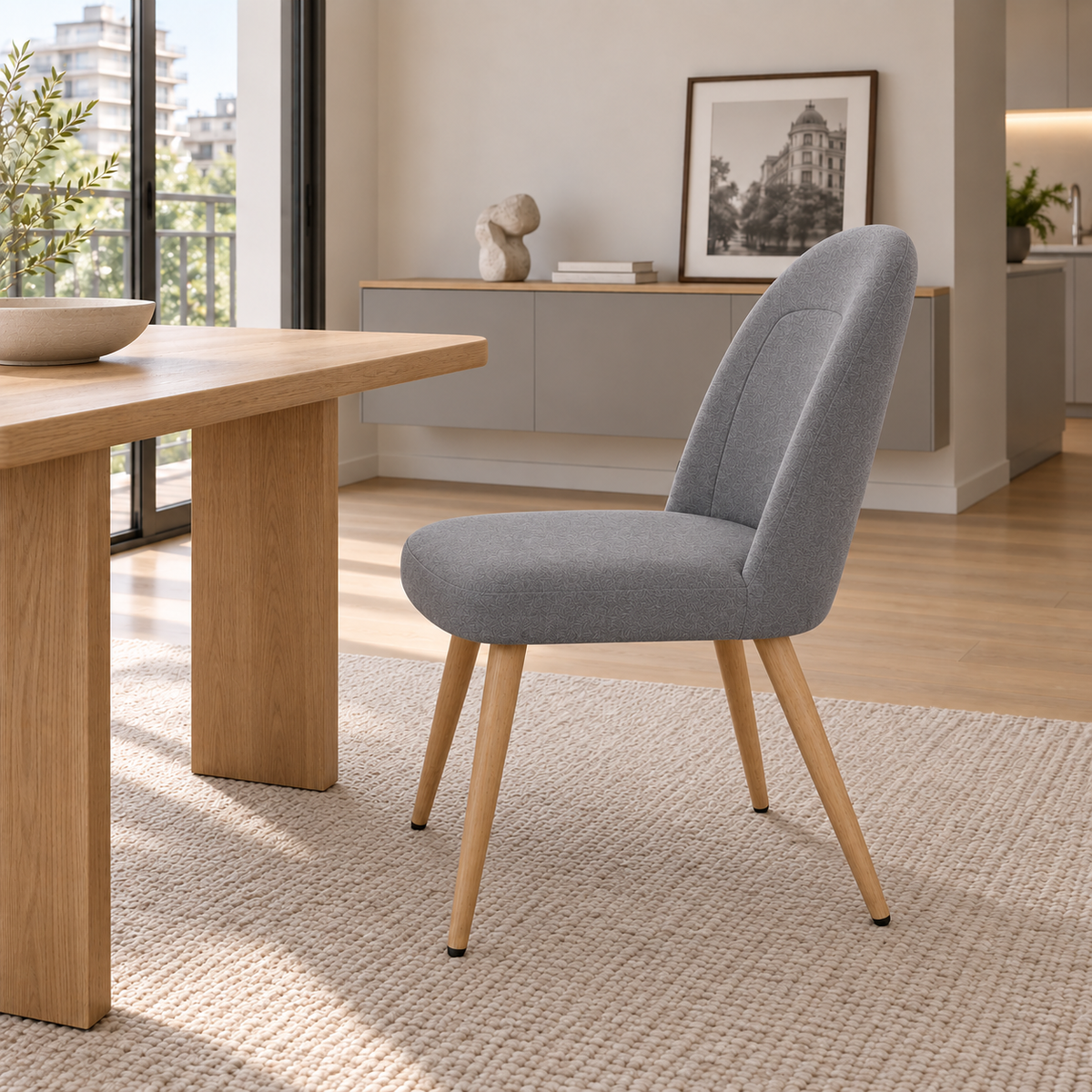 Silla Lara Gris Oscuro Base Natural
