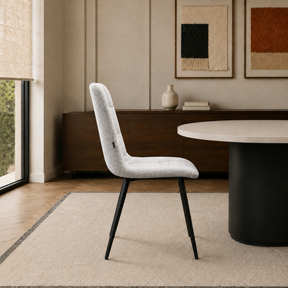 Silla Victoria Chenille Gris Claro Base Negra