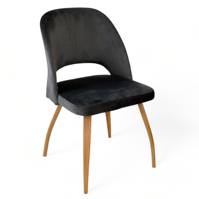 Silla Kendra Pana Gris Oscuro Base Natural