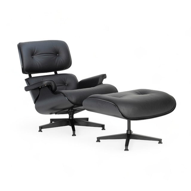 Sillón Lyra Cuero Negro con Ottomano