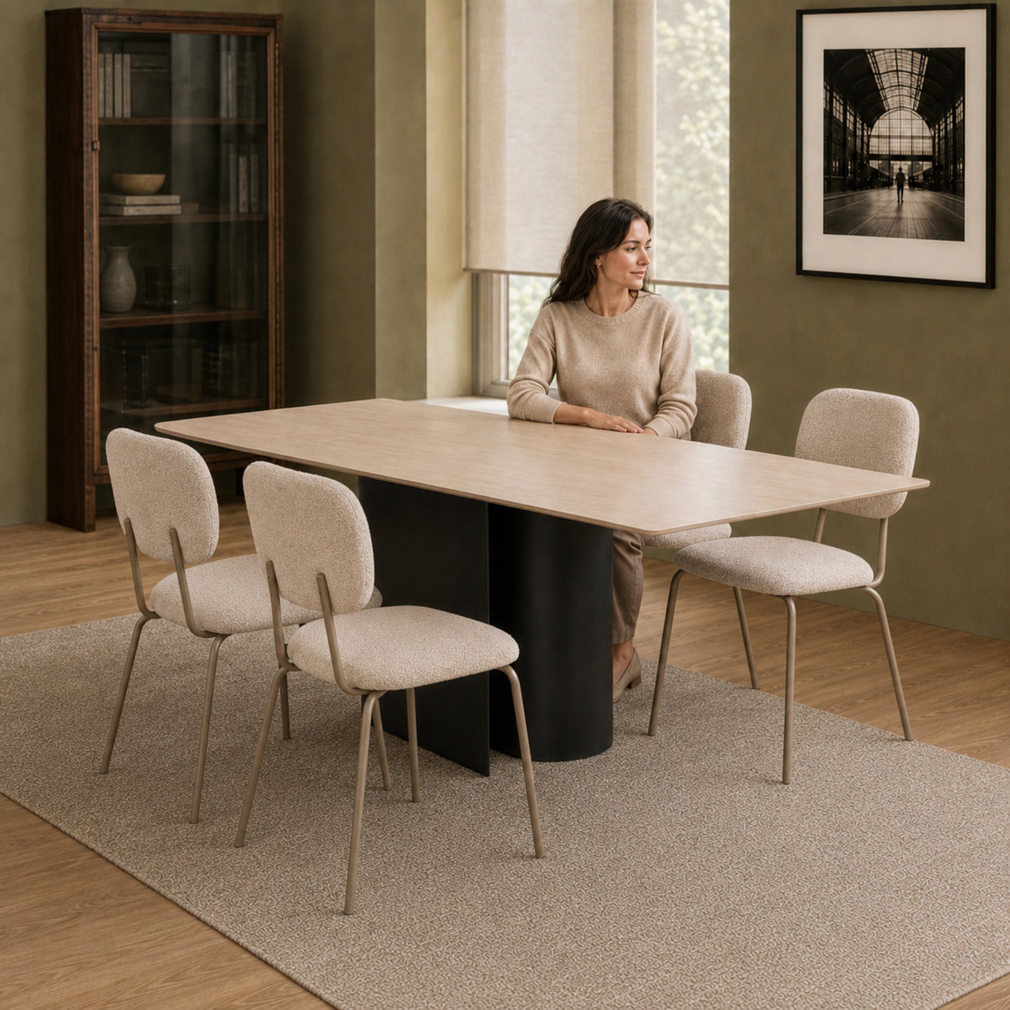 Silla Denver Chenille Taupe Base Capuccino