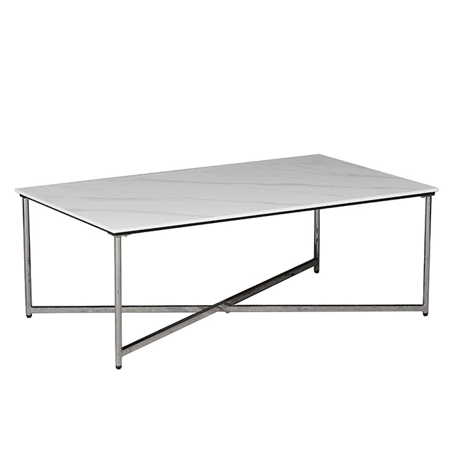 Mesa Baja Fiona Neolith Blanca Base Cromo