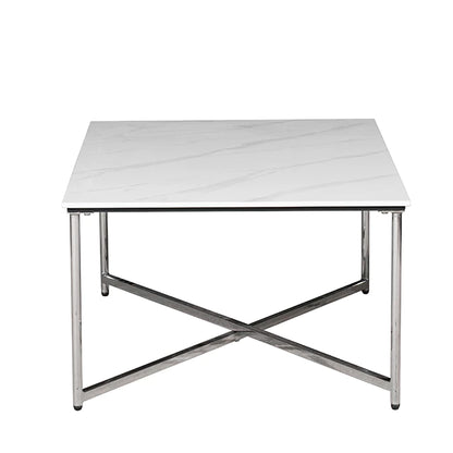 Mesa Baja Fiona Neolith Blanca Base Cromo