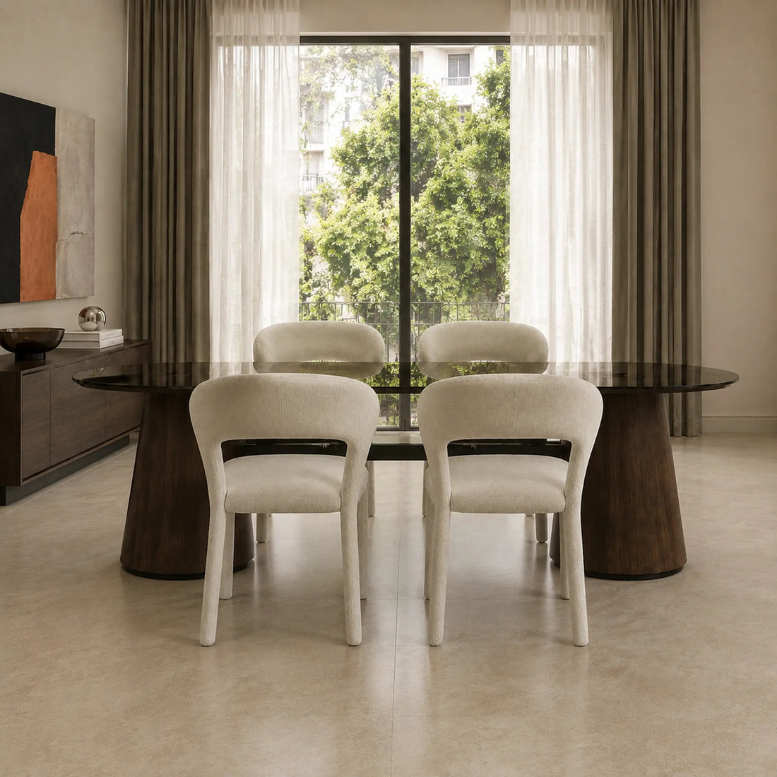 Silla Kaela Off White, chenille, vista en ambiente, imagen 2 – Zagliari