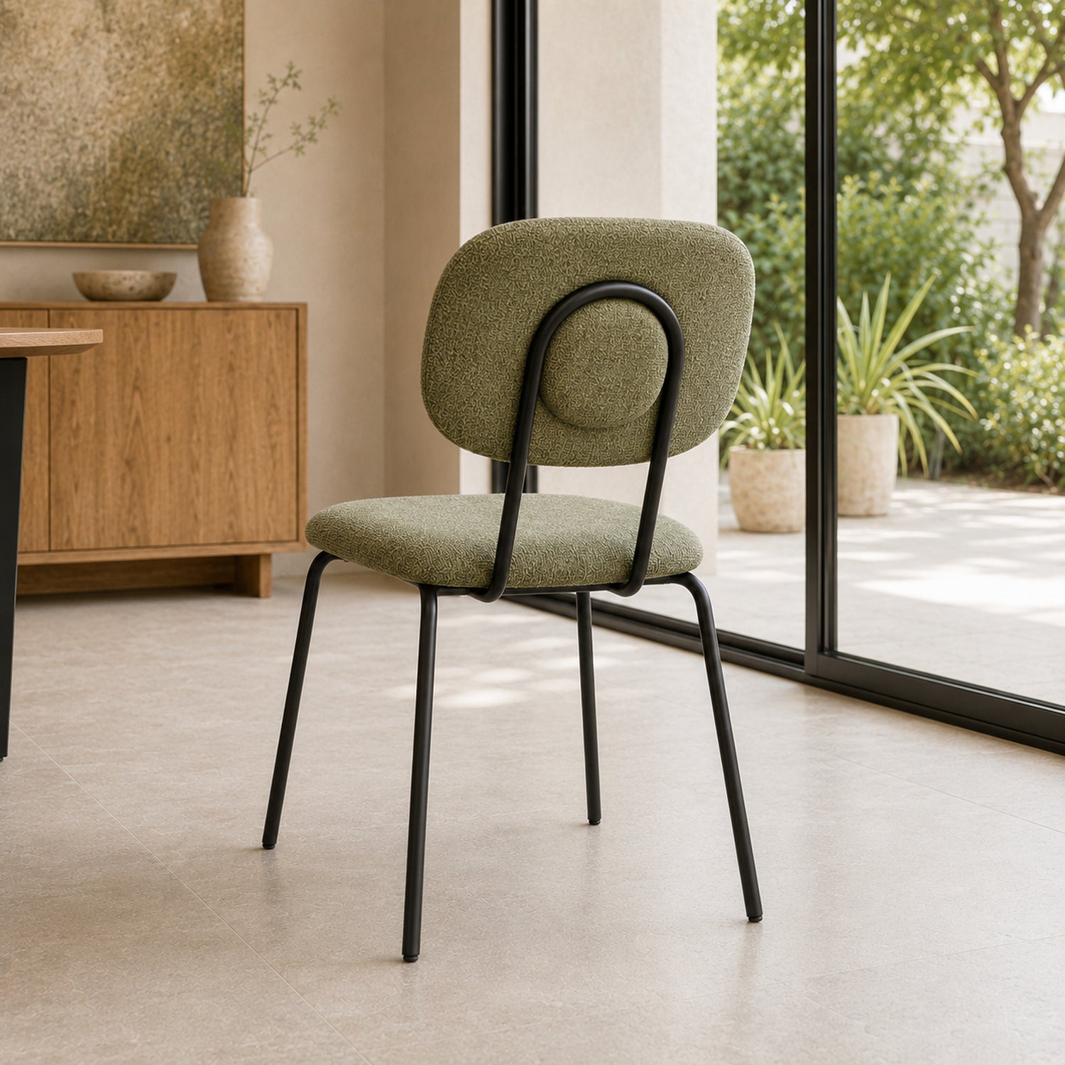 Silla Denver Chenille Verde Oliva Base Negra