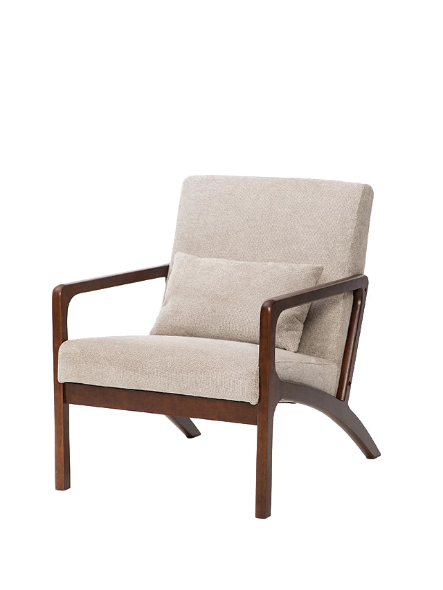 Sillón Riga Chenille Taupe Base Walnut