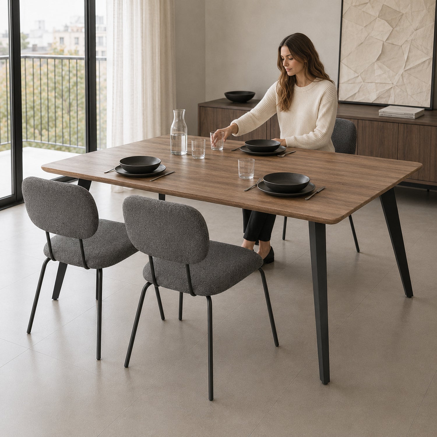 Silla Denver Gris Oscuro Base Negra
