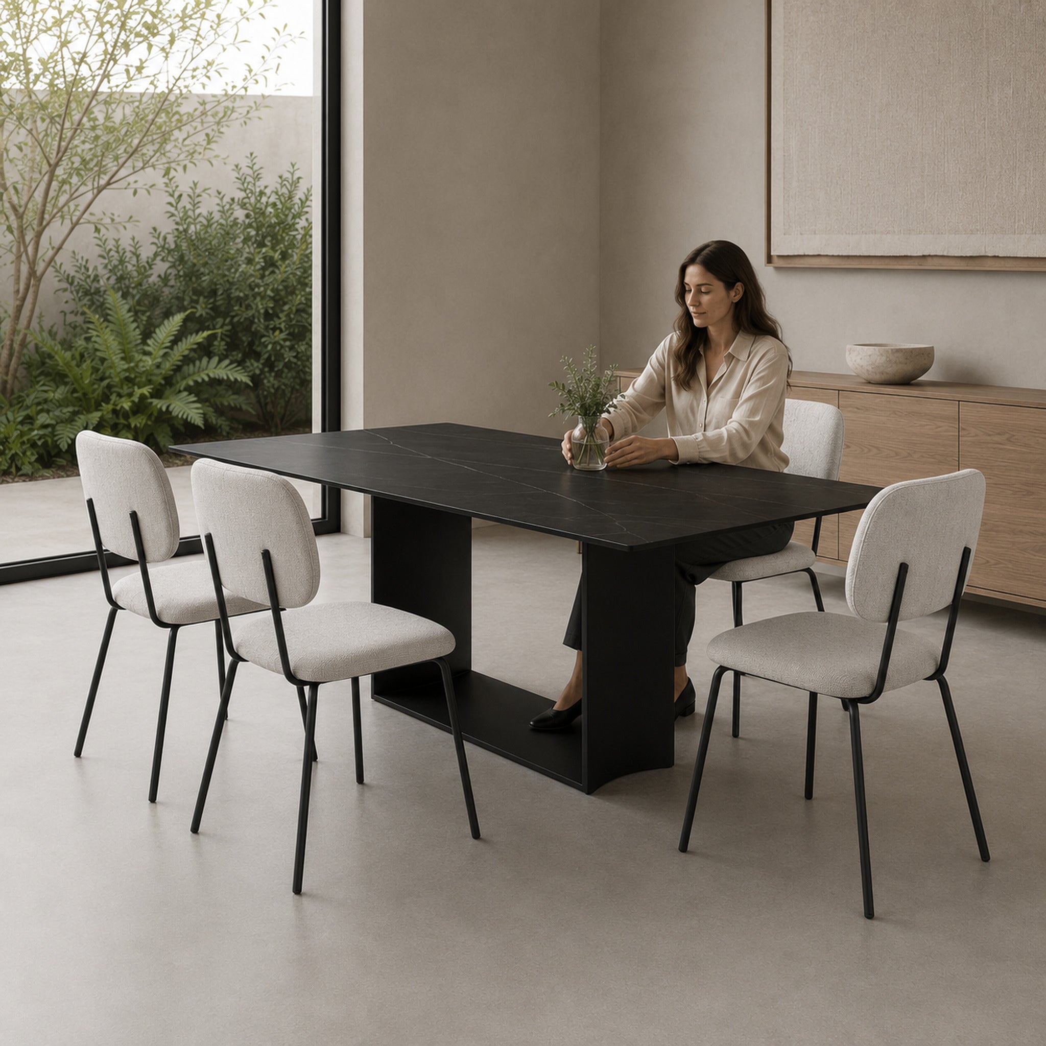 Silla Denver Chenille Gris Base Negra