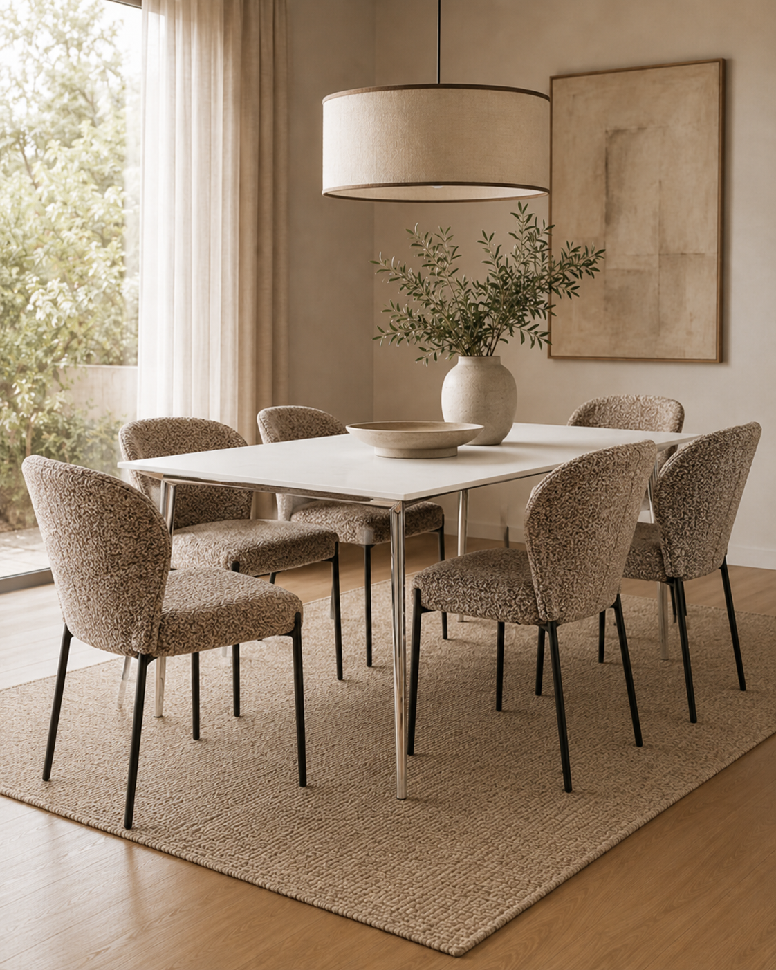 Silla Elira Boucle Taupe Base Negra