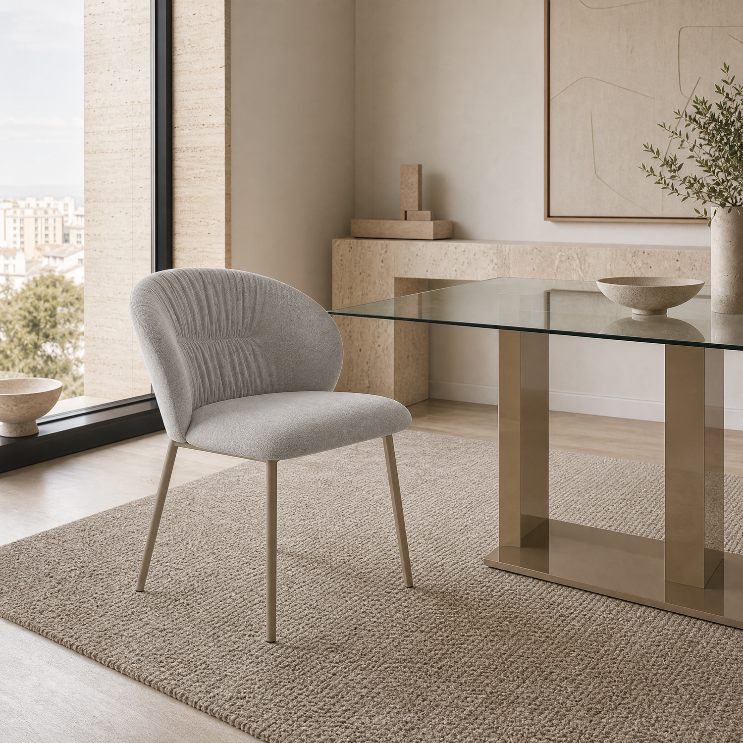 Silla Bristol Chenille Gris Base Capuccino