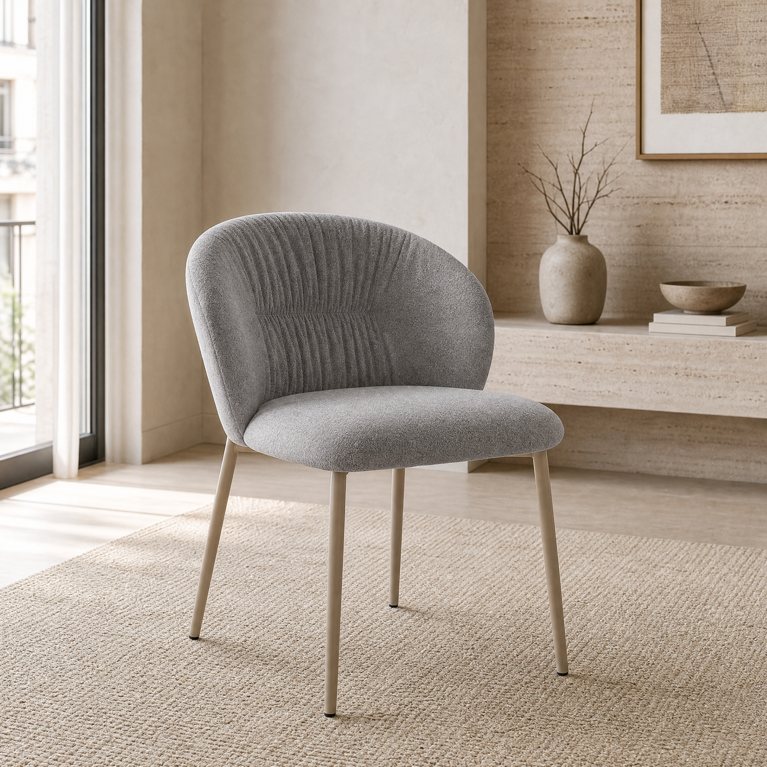 Silla Bristol Chenille Gris Base Capuccino