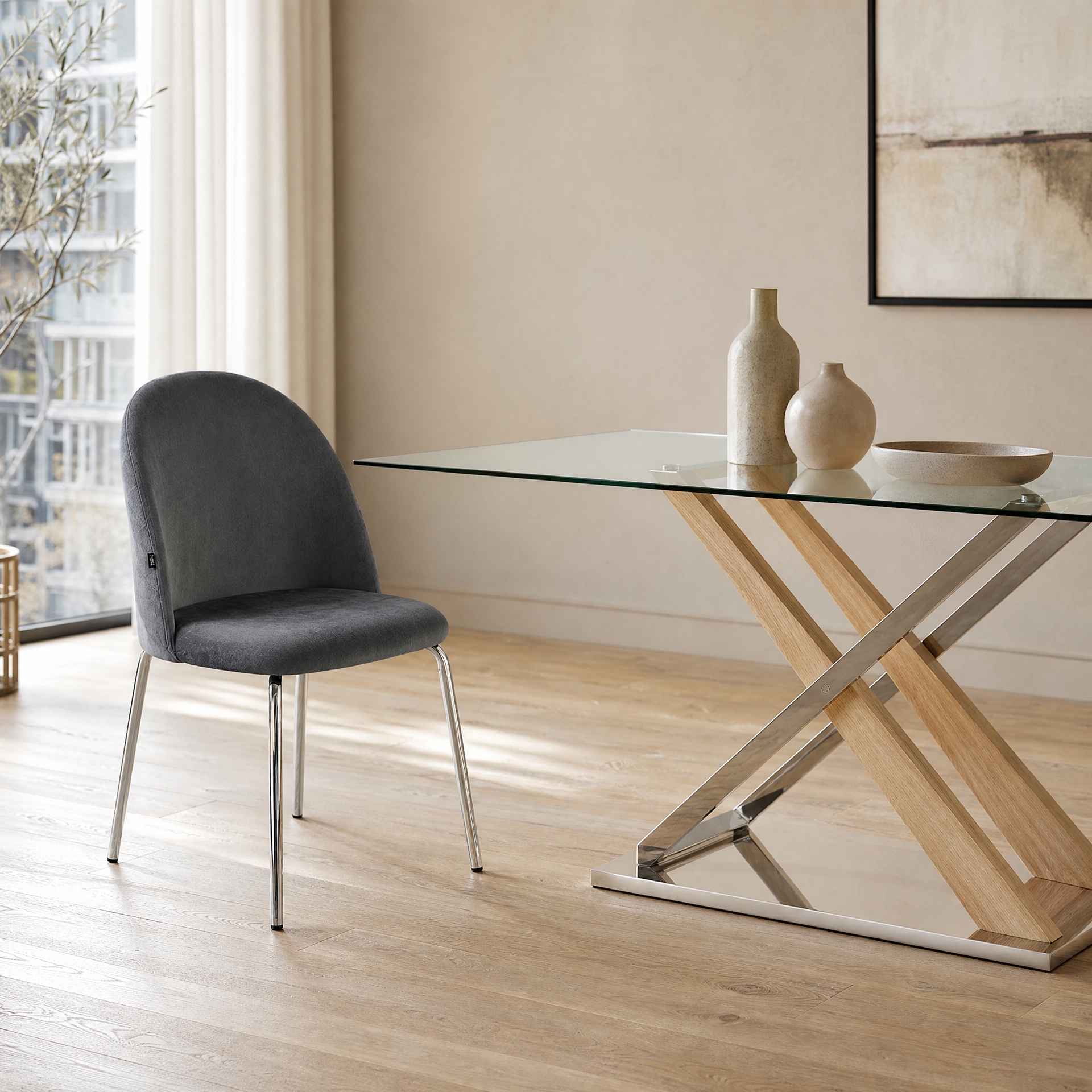 Silla Catania Pana Gris Oscuro Base Cromo