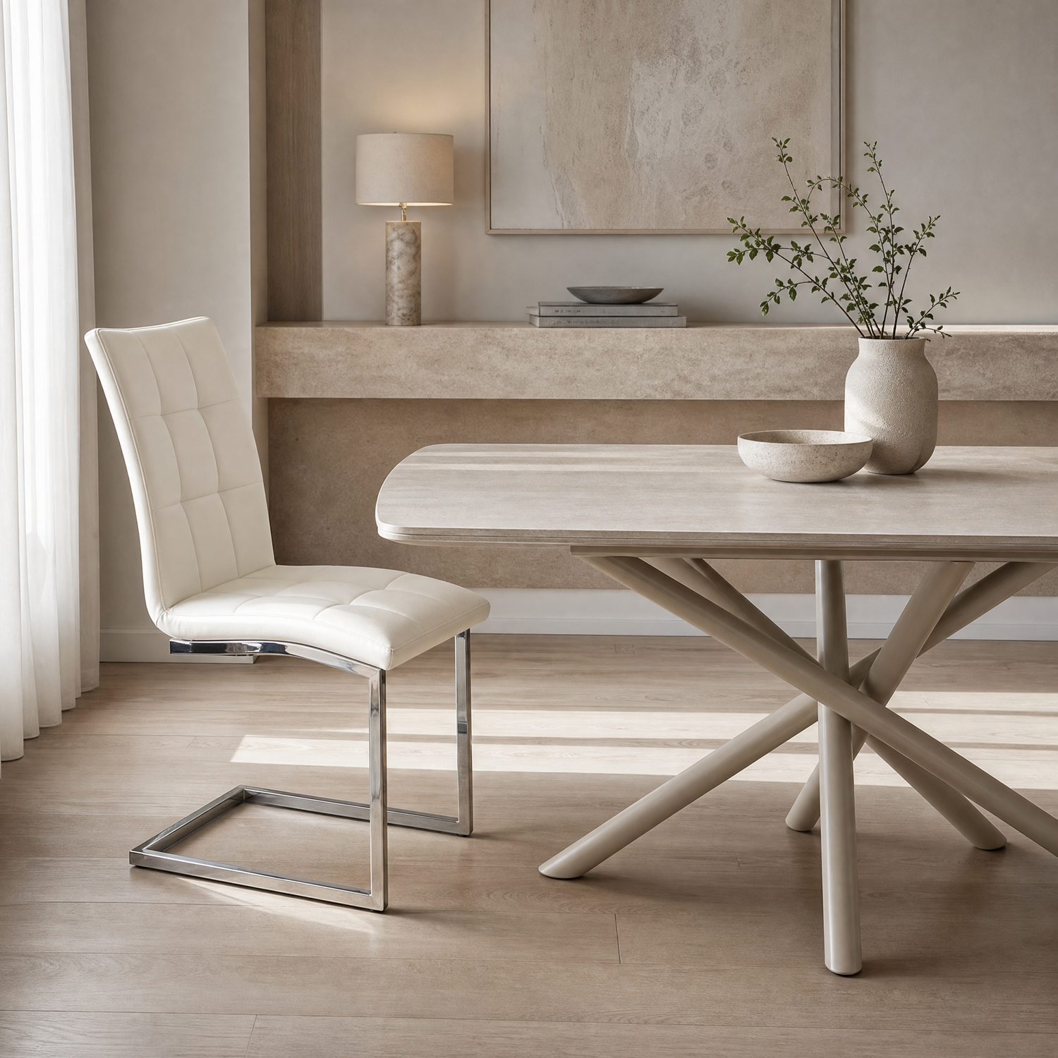 Silla Calia Ecocuero Blanca Base Cromo