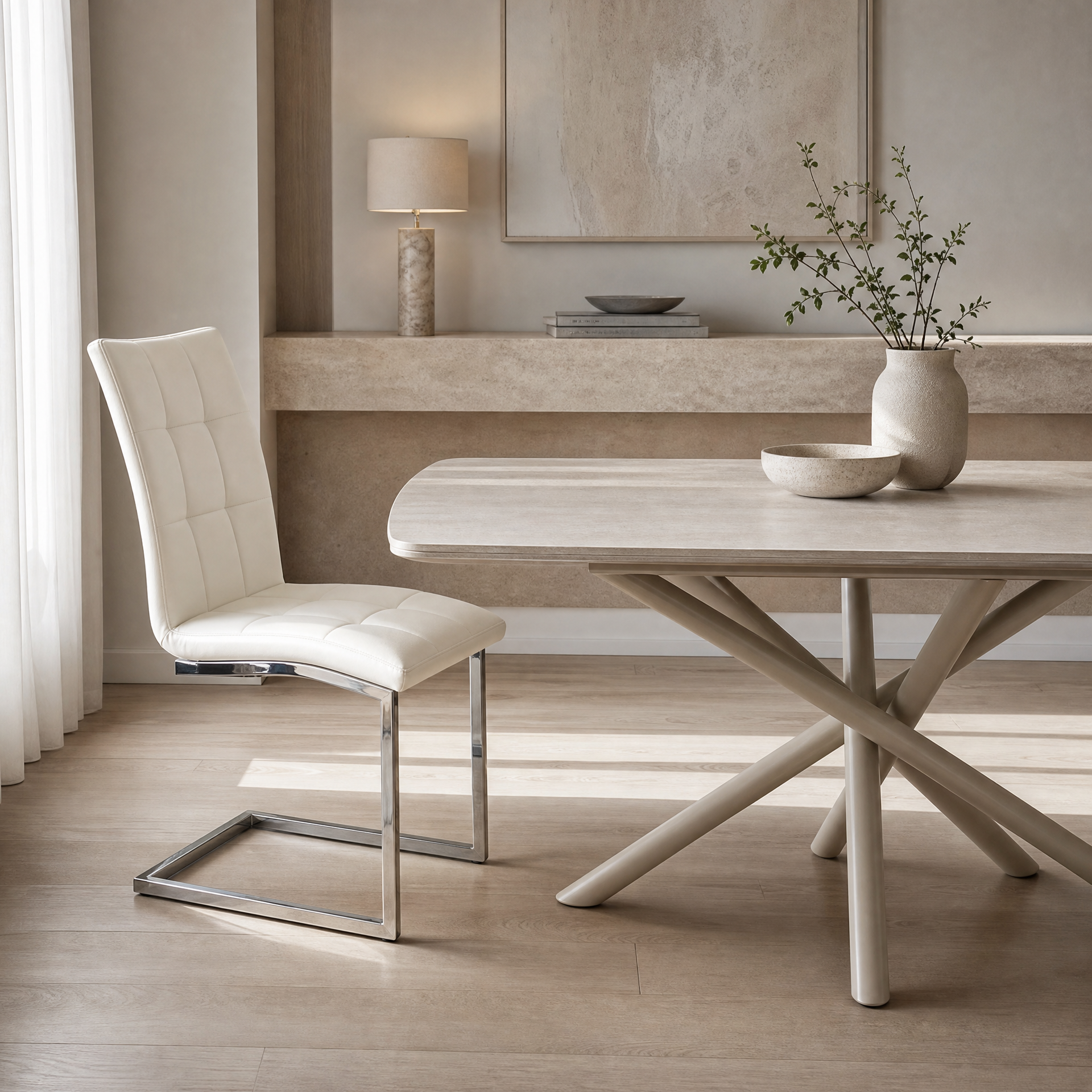 Silla Calia Ecocuero Blanca Base Cromo