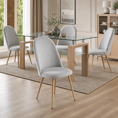 Silla Livia Lisa Gris Claro Pana Base Natural