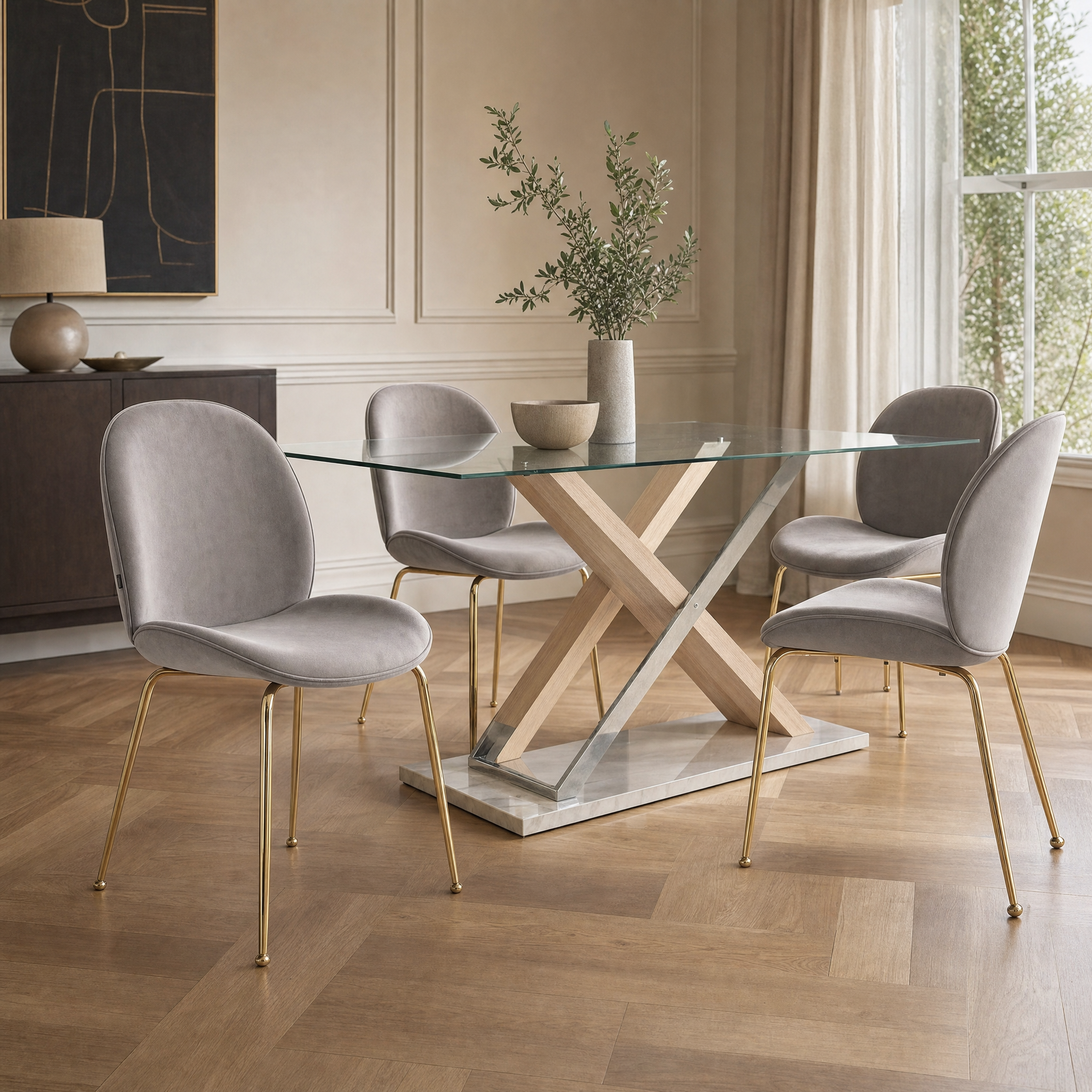 Silla Kyris Gris Claro Base Dorada