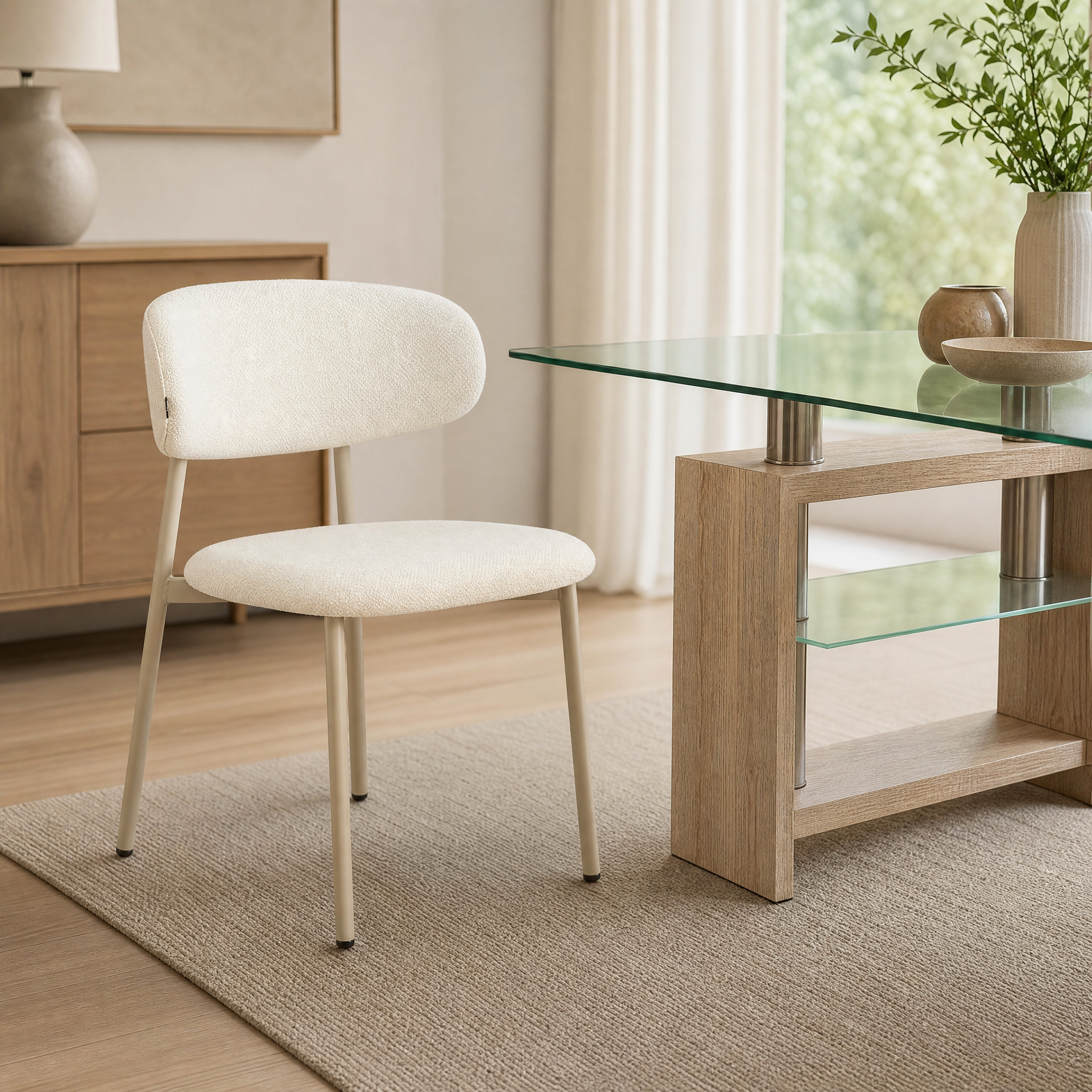 Silla Zuno Off White Chenille Base Capuccino