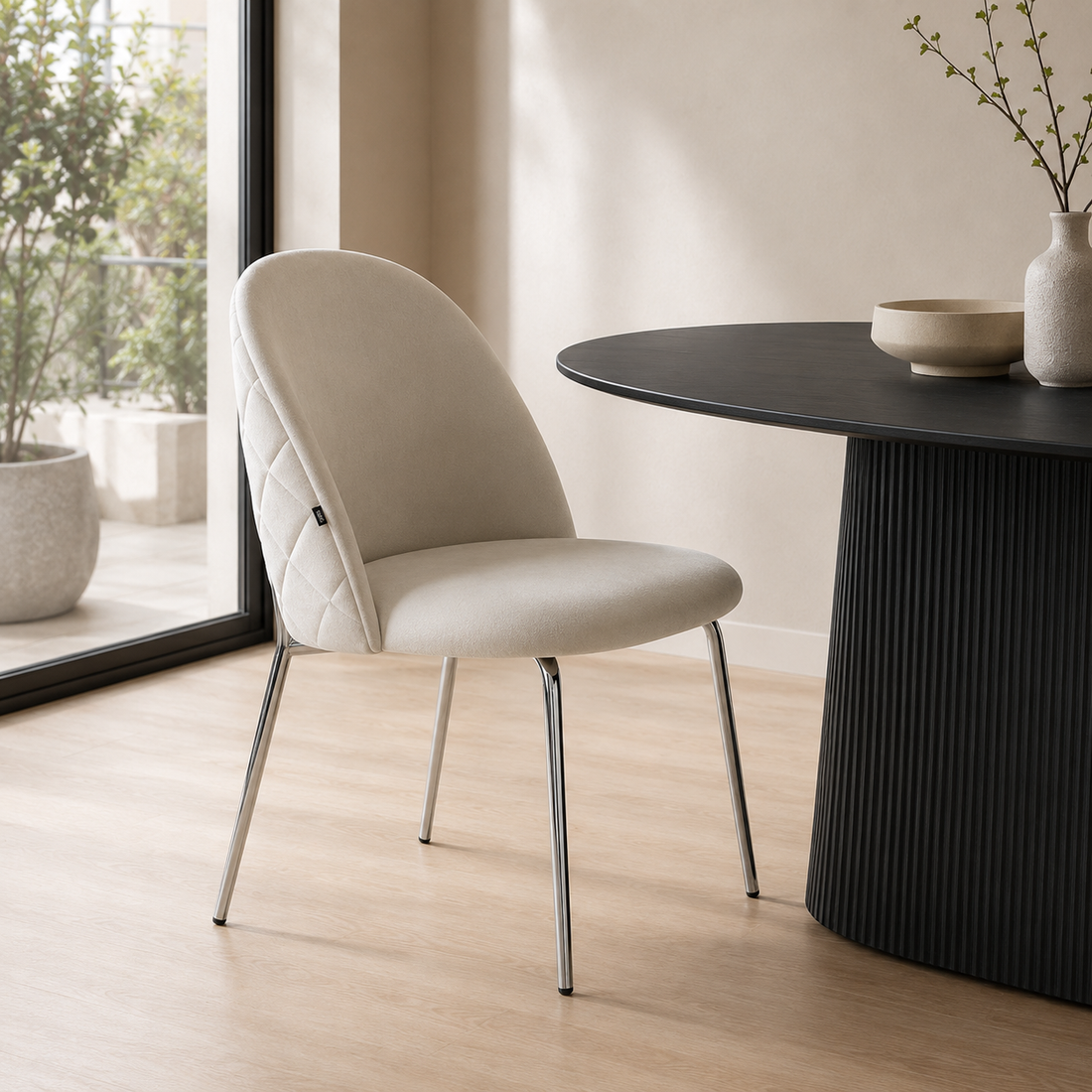 Silla Catania Pana Taupe Base Cromo