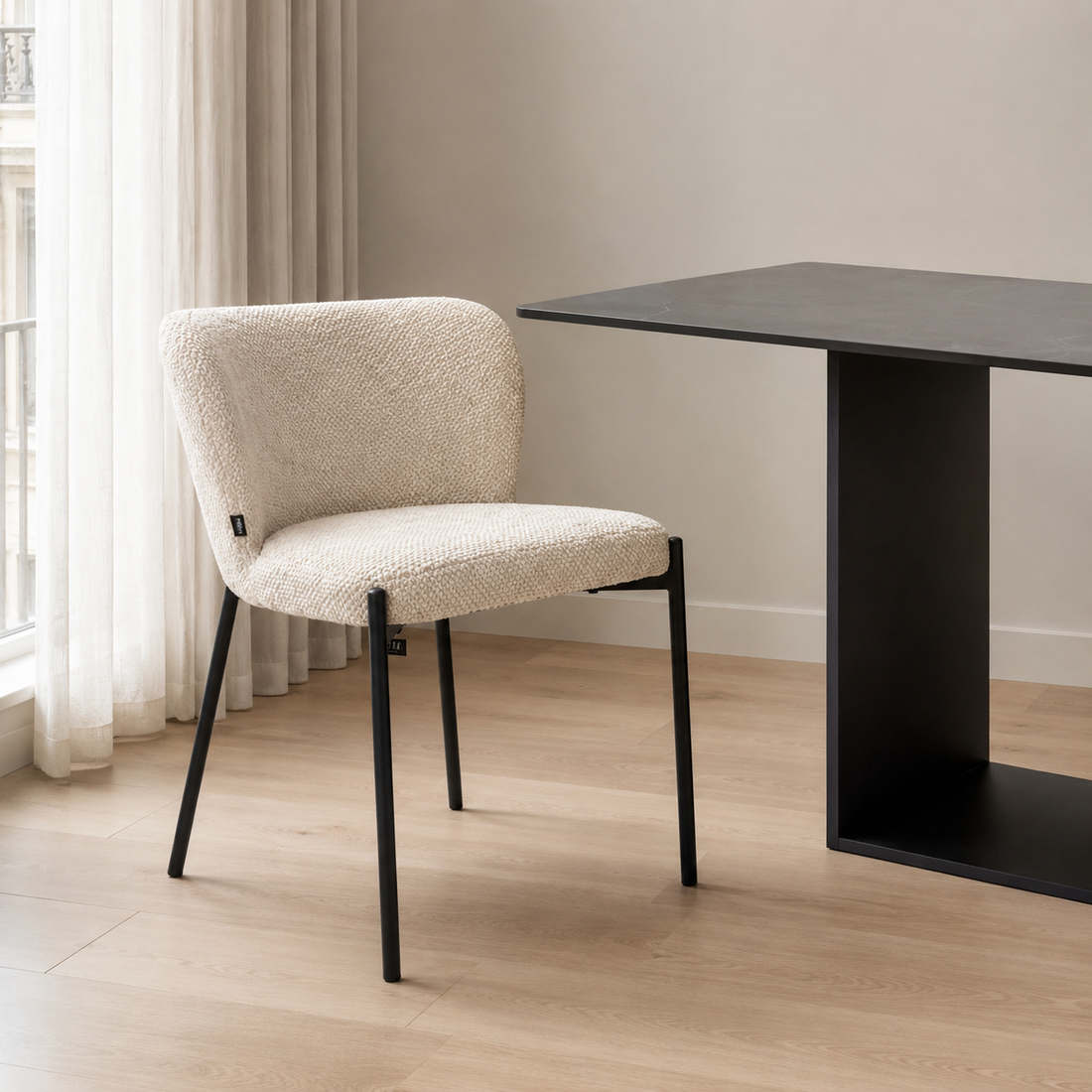Silla Elea Gris Claro Chenille Base Negra