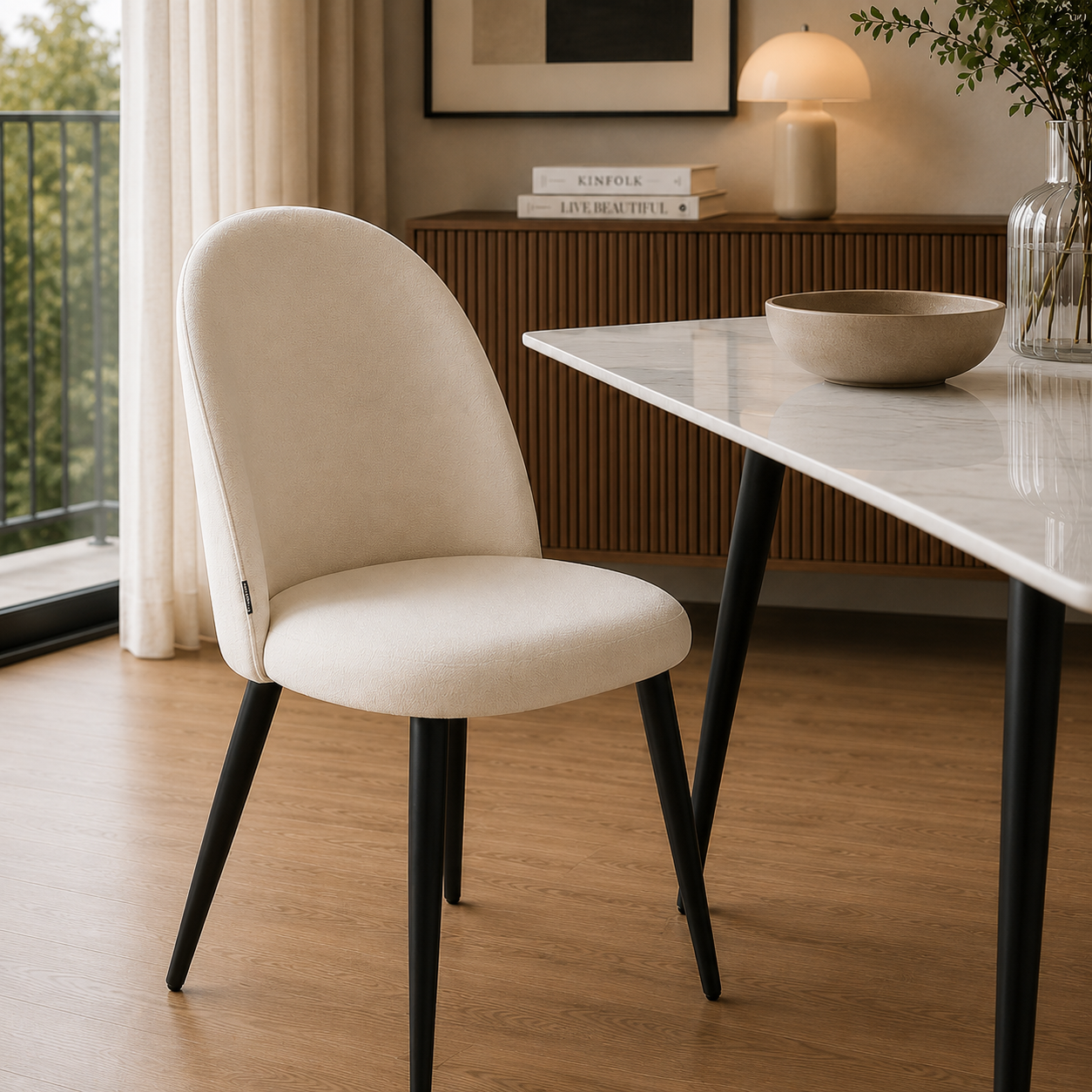 Silla Livia Lisa Beige Pana Base Negra