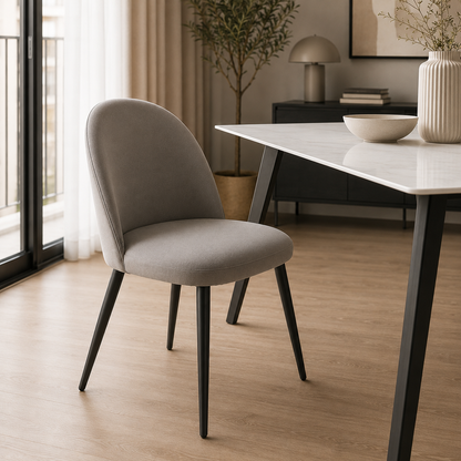 Silla Livia Lisa Gris Claro Pana Base Negra