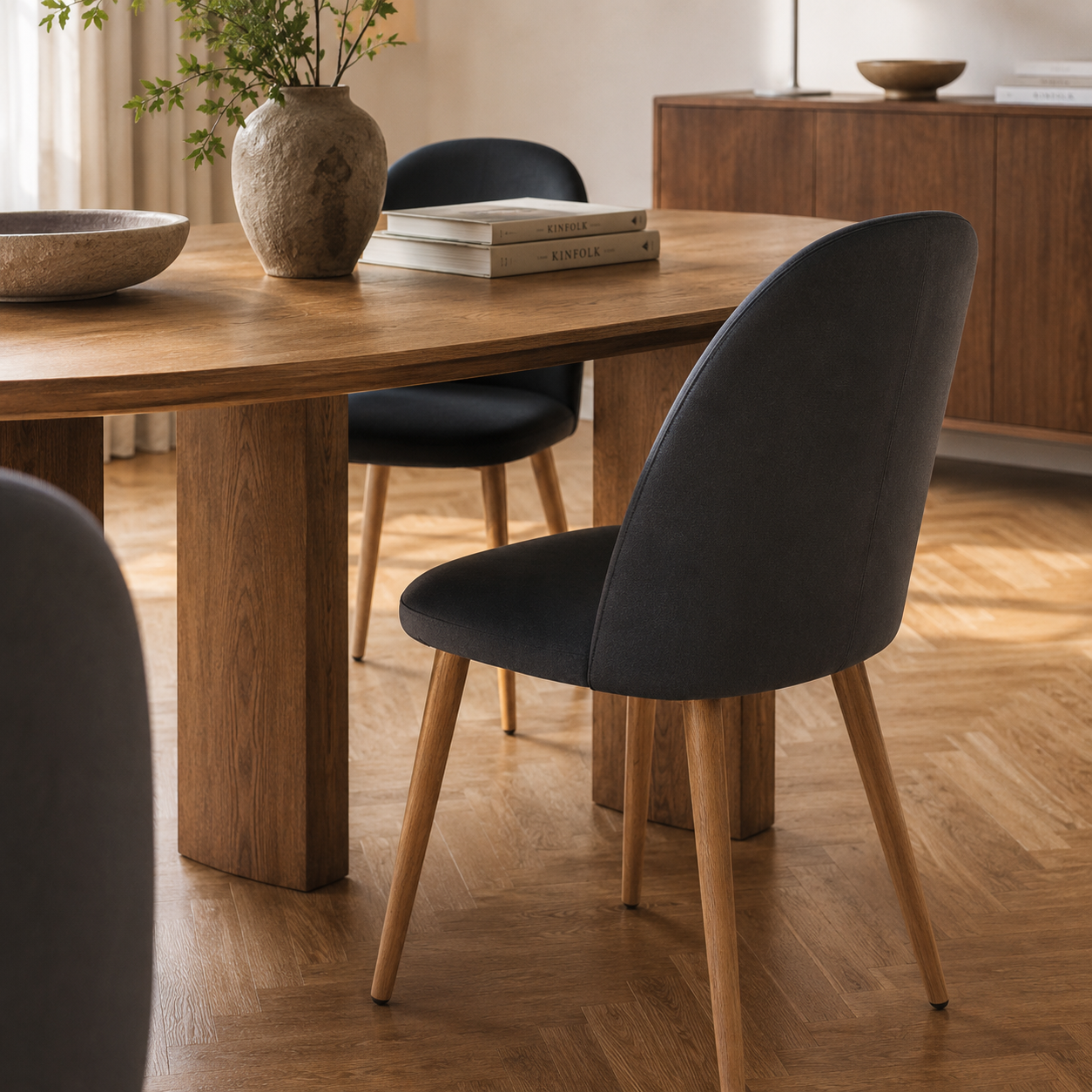 Silla Livia Lisa Gris Oscuro Pana Base Natural