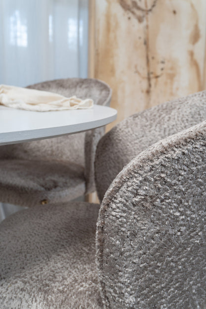 Silla Elira Taupe Boucle Base Dorada