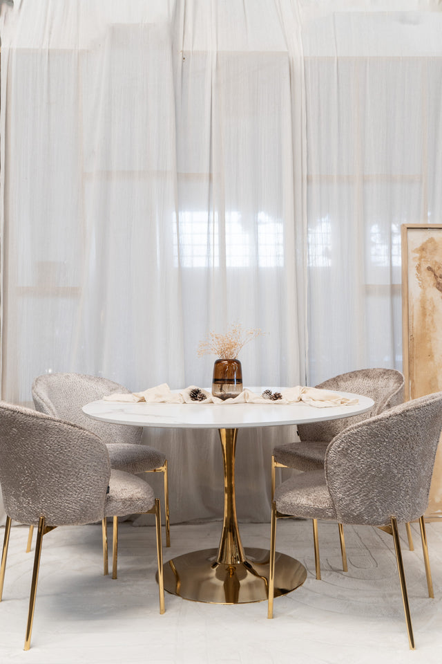Silla Elira Taupe Boucle Base Dorada