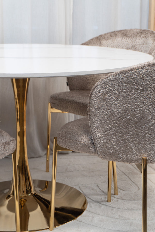 Silla Elira Taupe Boucle Base Dorada