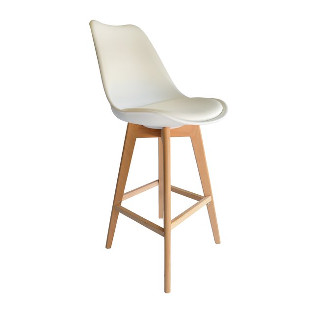 Banqueta Elba Blanca Alta Base Madera