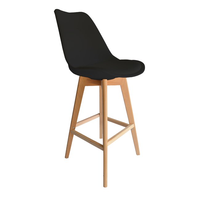 Banqueta Elba Negra Alta Base Madera