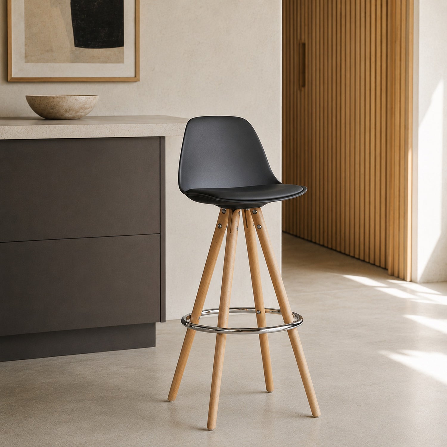 Banqueta Elba Negra B/ Madera Aro Cromo