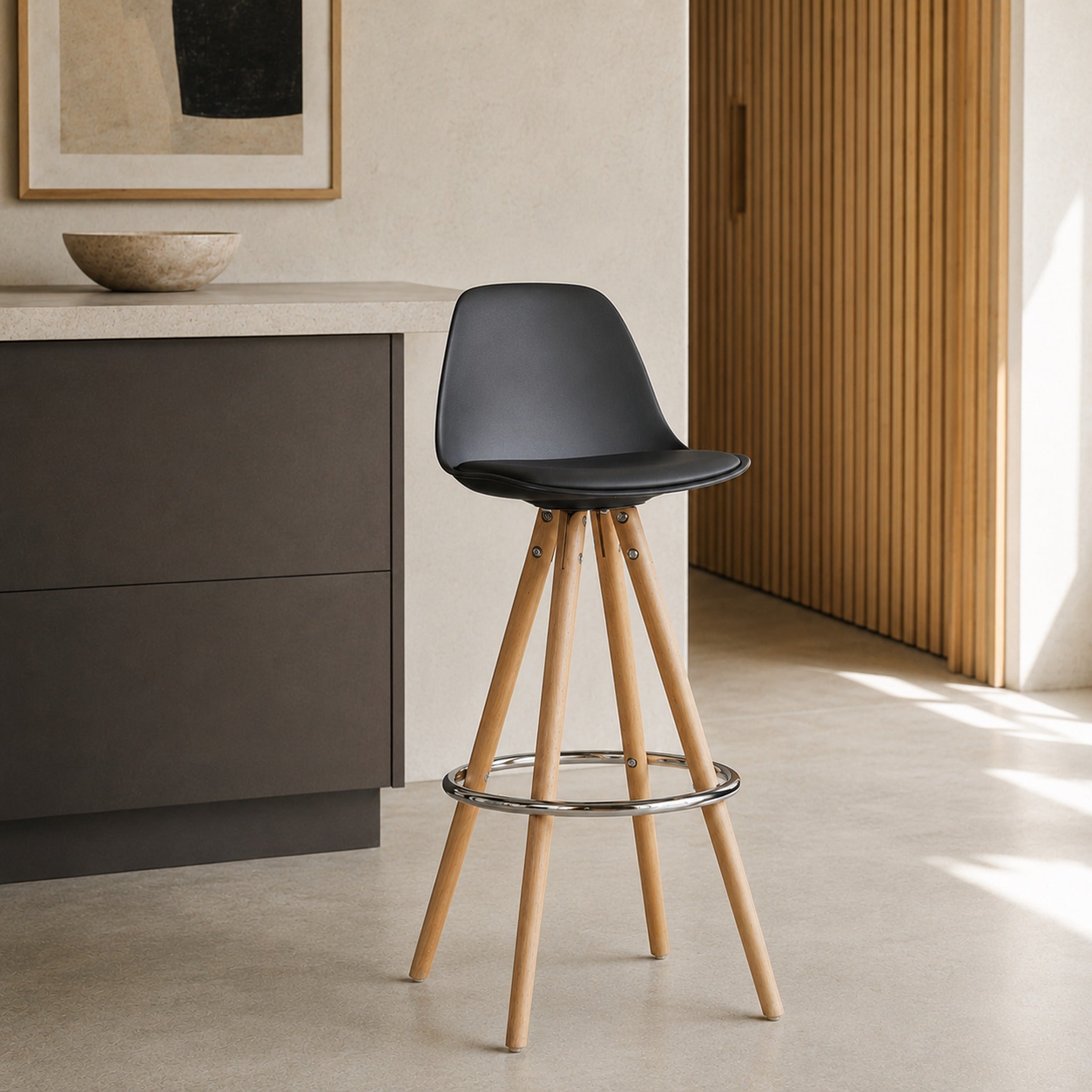 Banqueta Elba Negra B/ Madera Aro Cromo