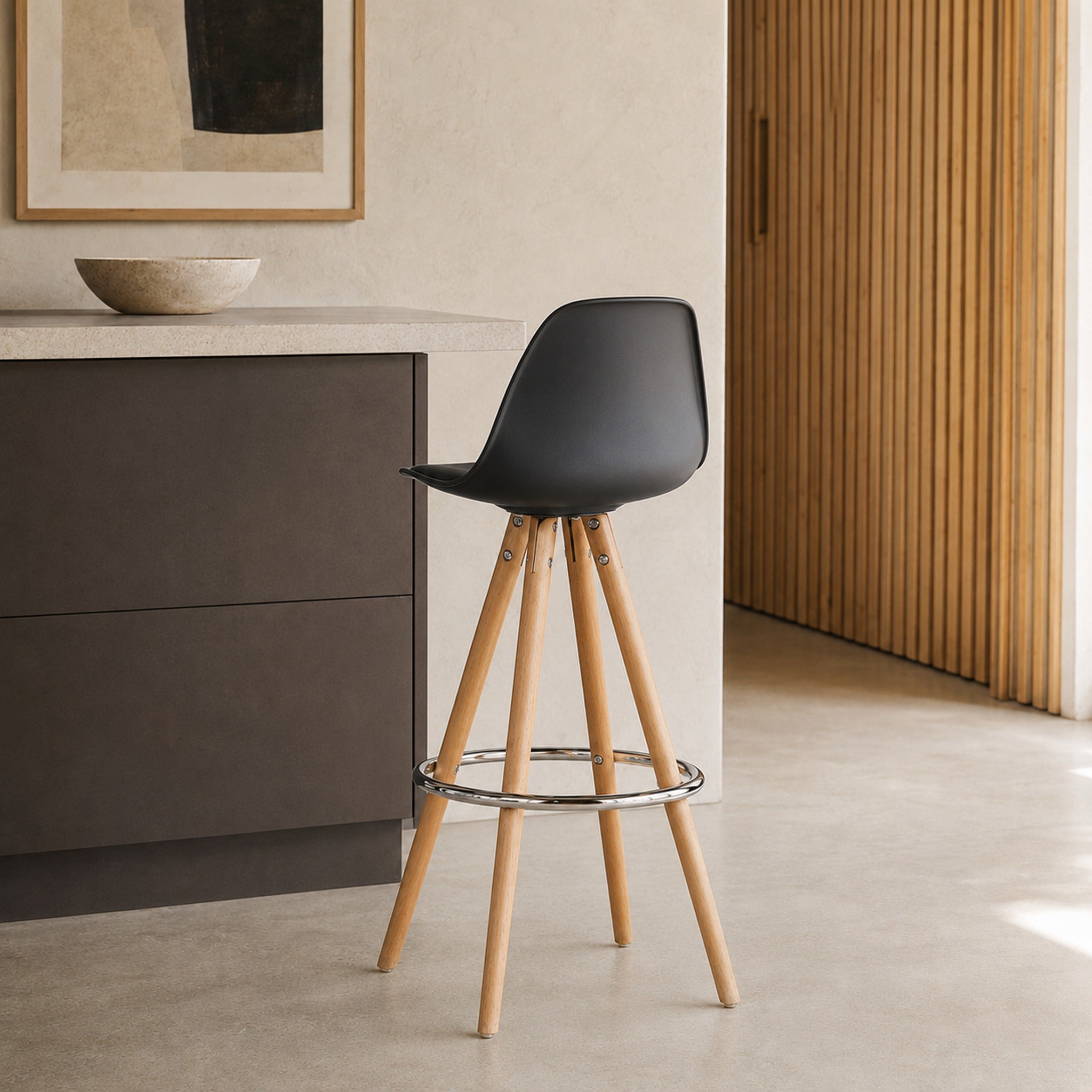 Banqueta Elba Negra B/ Madera Aro Cromo