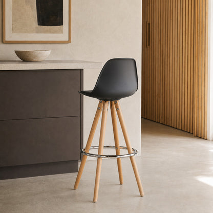 Banqueta Elba Negra B/ Madera Aro Cromo