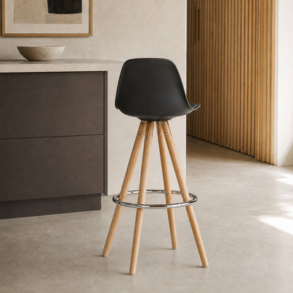 Banqueta Elba Negra B/ Madera Aro Cromo