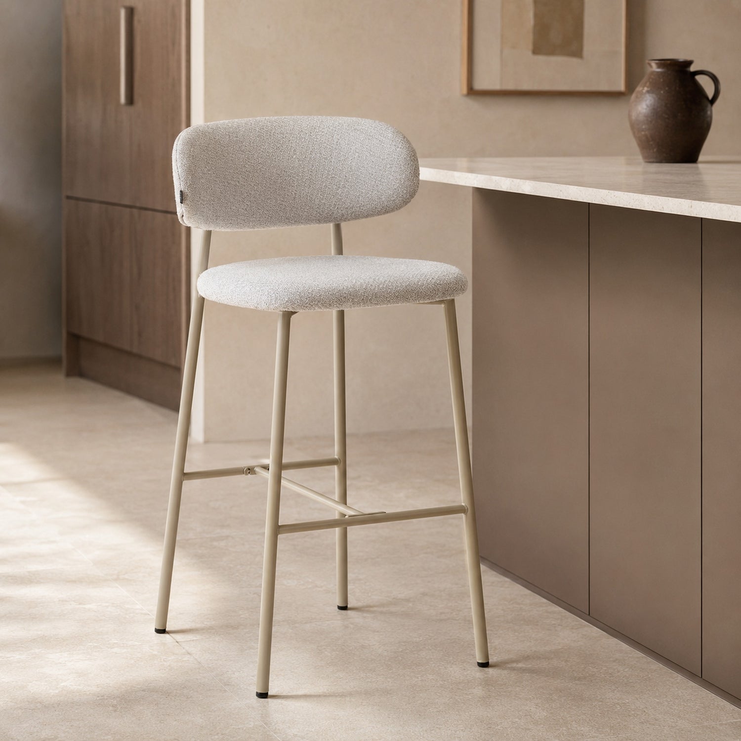 Banqueta Zuno Color Gris Claro Base Capuccino