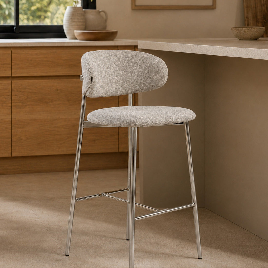 Vista principal de Banqueta Zuno Gris Claro Base Cromo, chenille, gris, negro, imagen 1 – Zagliari
