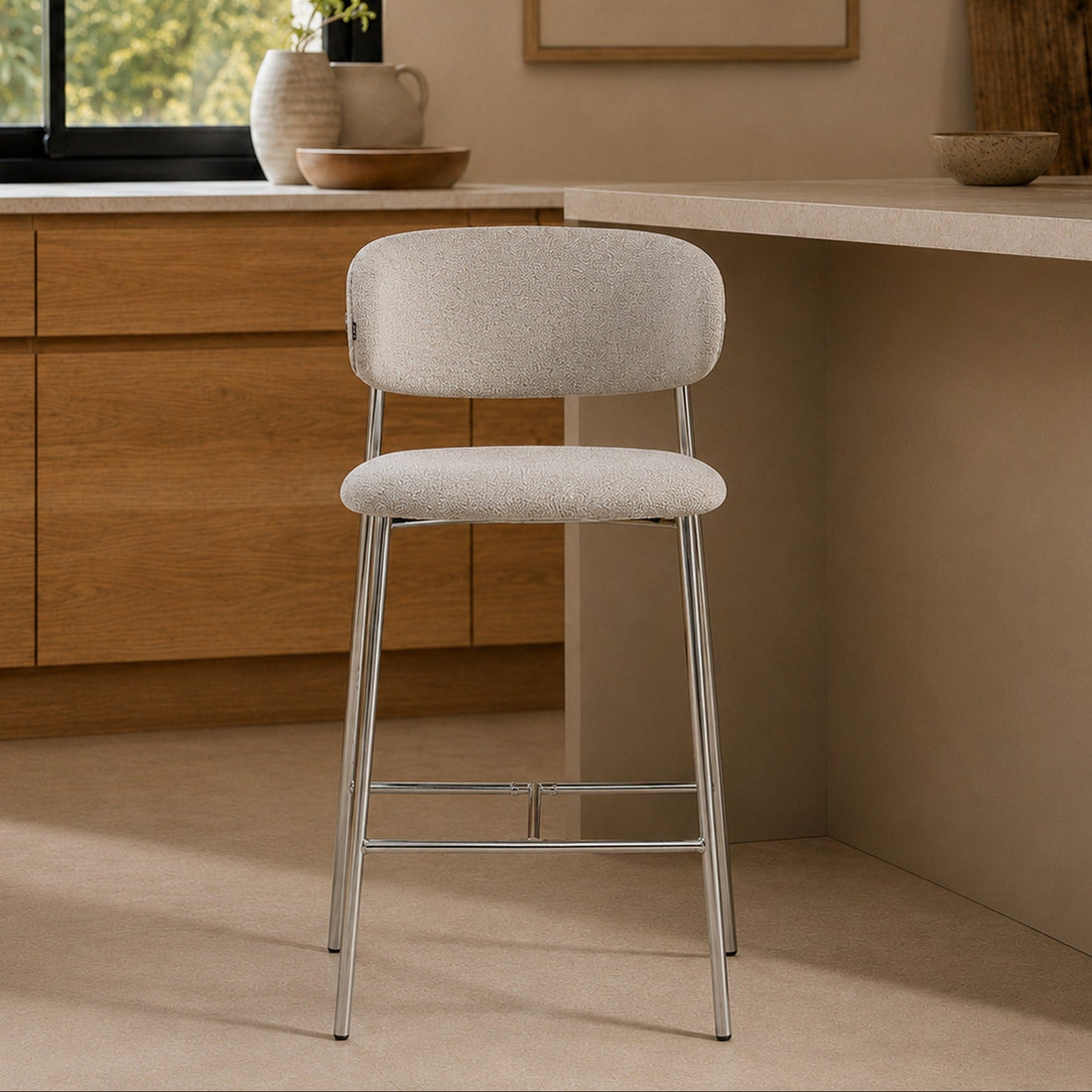 Base y estructura de Banqueta Zuno Gris Claro Base Cromo en chenille, imagen 2 – Zagliari