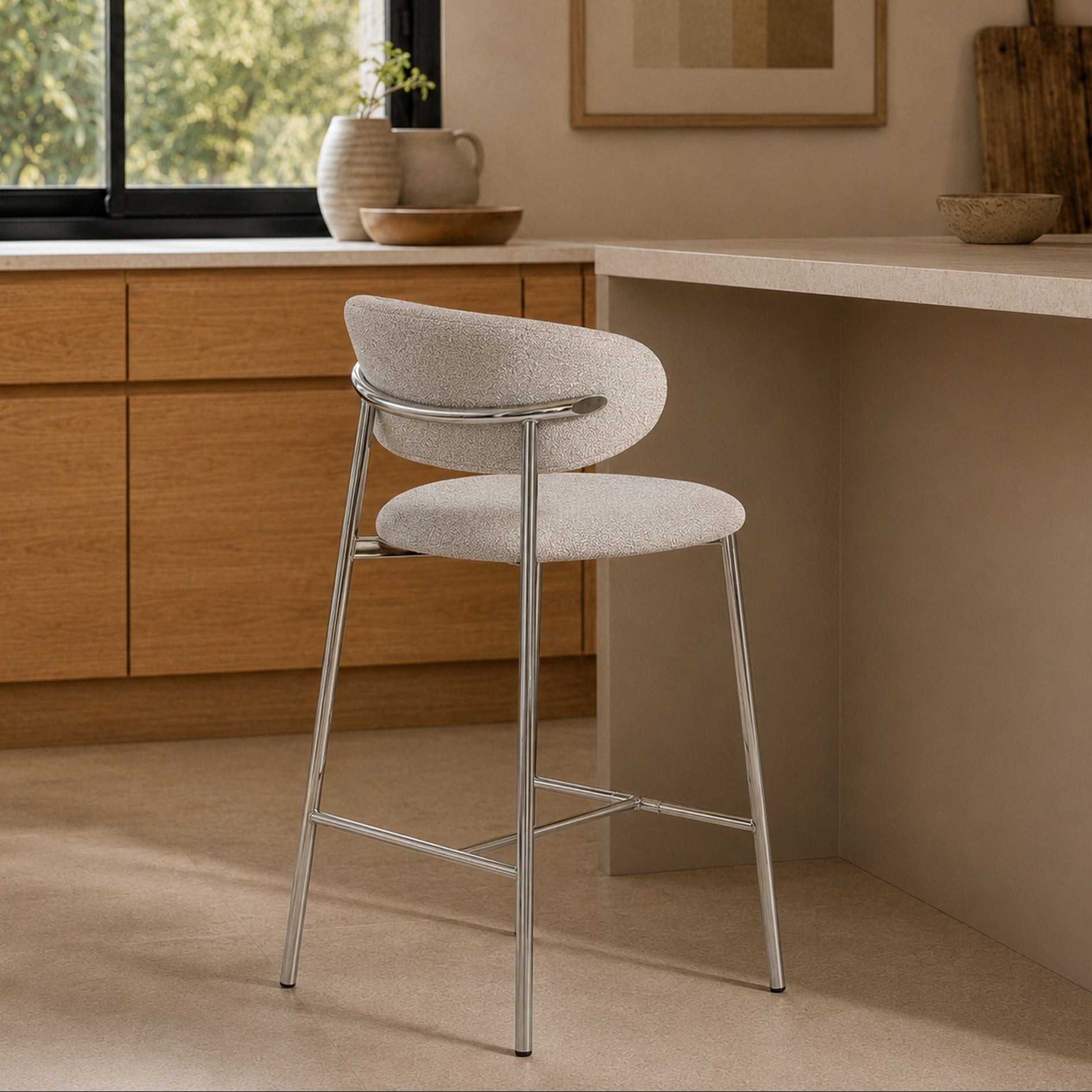 Banqueta Zuno Gris Claro Base Cromo